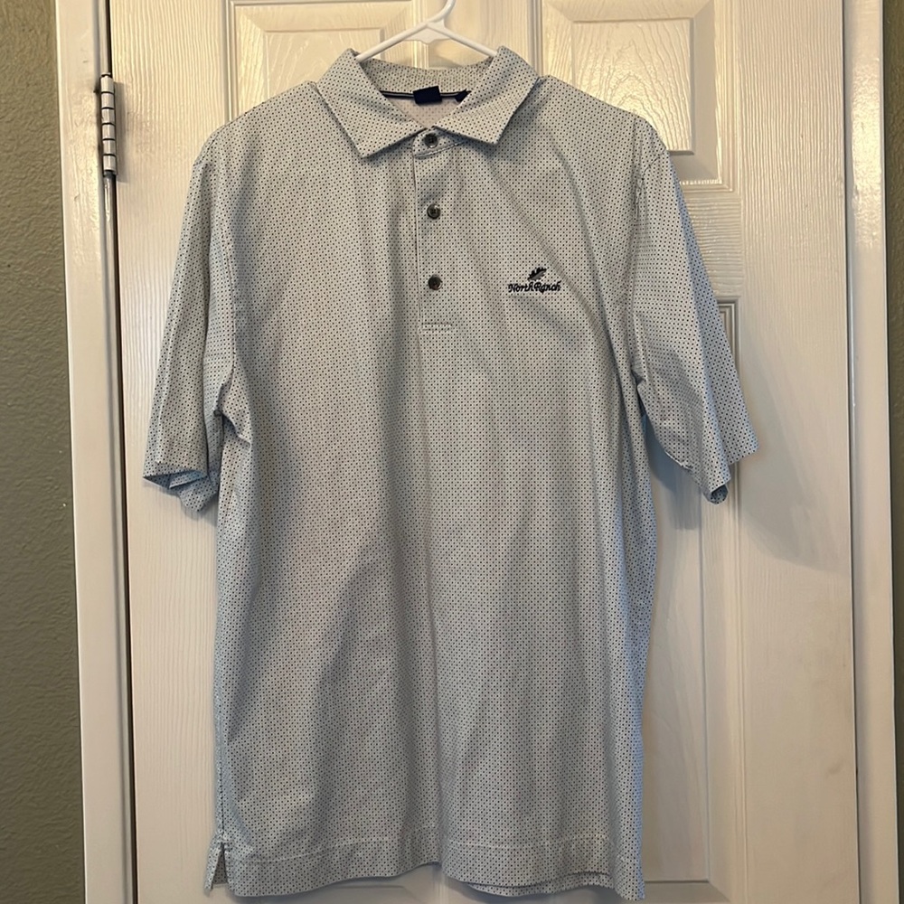 Foot Joy white micro checkered North Ranch golf polo shirt.
